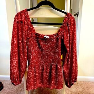 MADEWELL Red Lucie Smocked Peplum Top